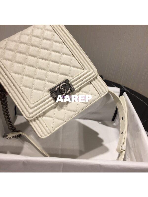 Replica Chanel 19s Cruise Boy North South Bag AS0130 Grained Calfskin White 5