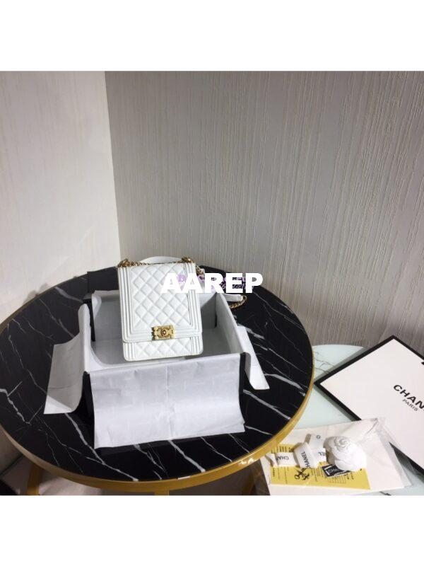 Replica Chanel 19s Cruise Boy North South Bag AS0130 Grained Calfskin White 11