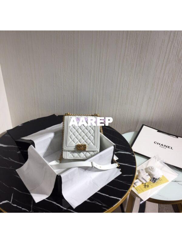 Replica Chanel 19s Cruise Boy North South Bag AS0130 Grained Calfskin White 12