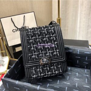 Replica Chanel 19s Cruise Boy North South Bag AS0130 Tweed Black 2