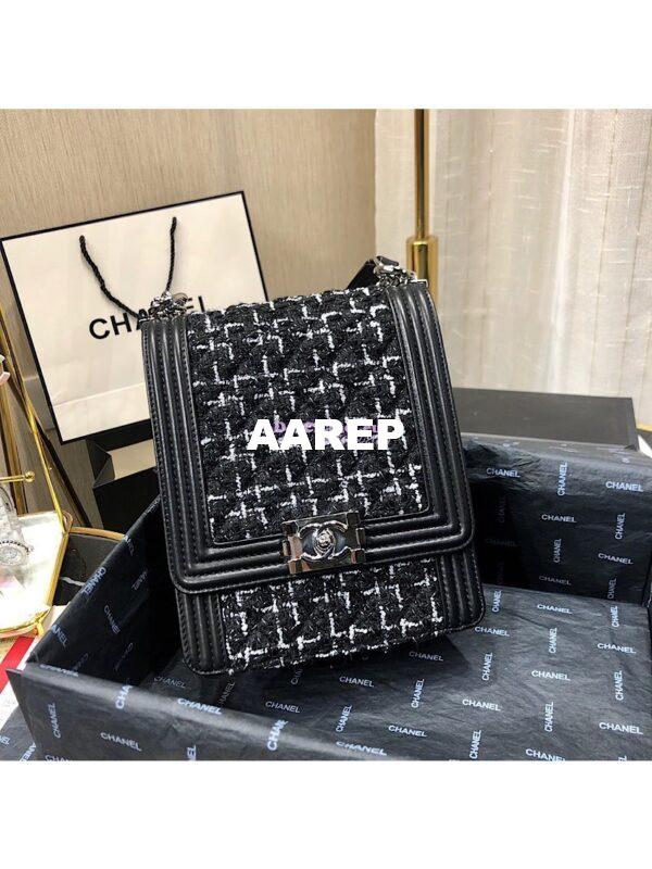 Replica Chanel 19s Cruise Boy North South Bag AS0130 Tweed Black 2