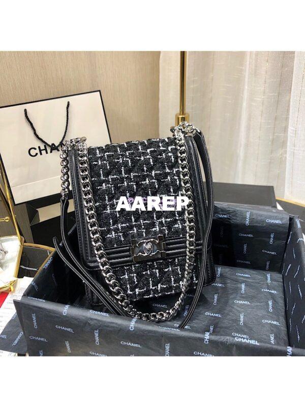 Replica Chanel 19s Cruise Boy North South Bag AS0130 Tweed Black 3