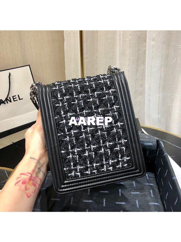 Replica Chanel 19s Cruise Boy North South Bag AS0130 Tweed Black 8