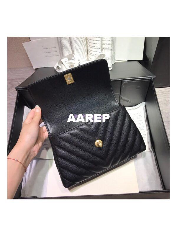 Replica Chanel Coco Grained Calfskin V Quilting Flap Bag 92991 Black 9
