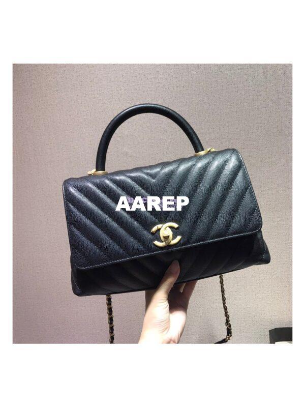 Replica Chanel Coco Grained Calfskin V Quilting Flap Bag 92991 Black 14