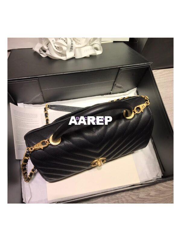 Replica Chanel Coco Grained Calfskin V Quilting Flap Bag 92991 Black 15