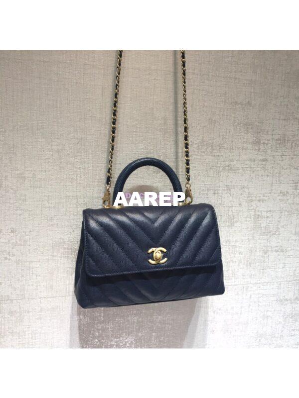 Replica Chanel Coco Grained Calfskin V Quilting Flap Bag 92991 Blue 2