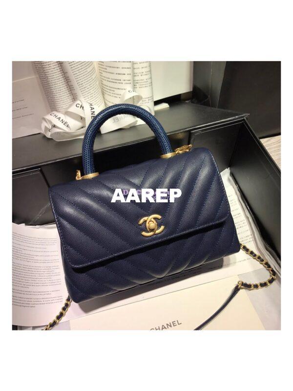 Replica Chanel Coco Grained Calfskin V Quilting Flap Bag 92991 Blue 3
