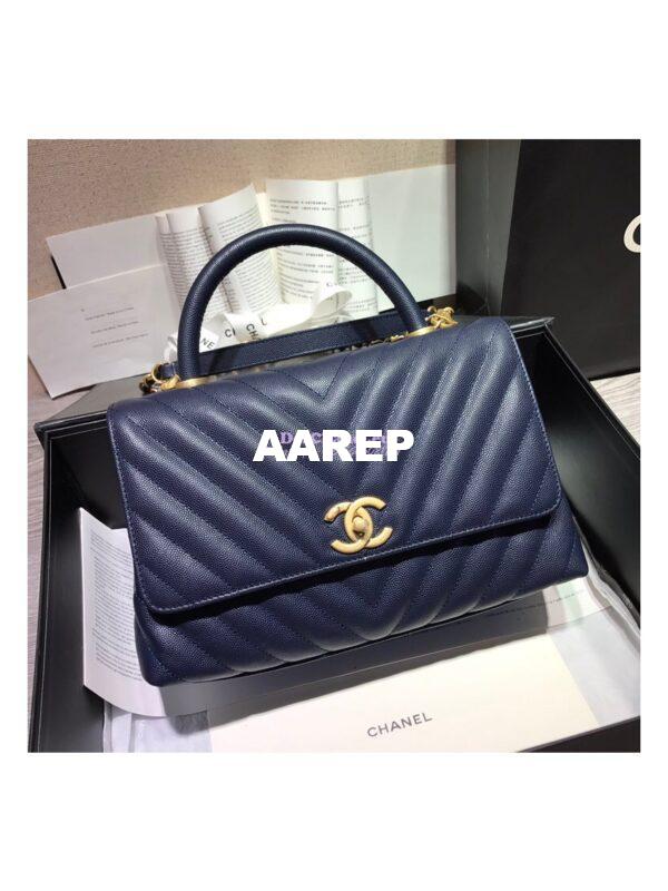 Replica Chanel Coco Grained Calfskin V Quilting Flap Bag 92991 Blue 12