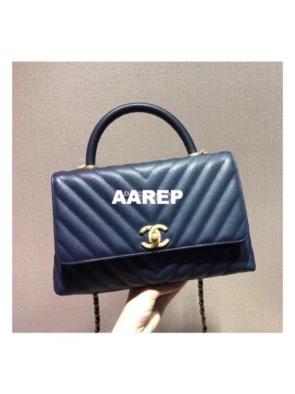 Replica Chanel Coco Grained Calfskin V Quilting Flap Bag 92991 Blue 13