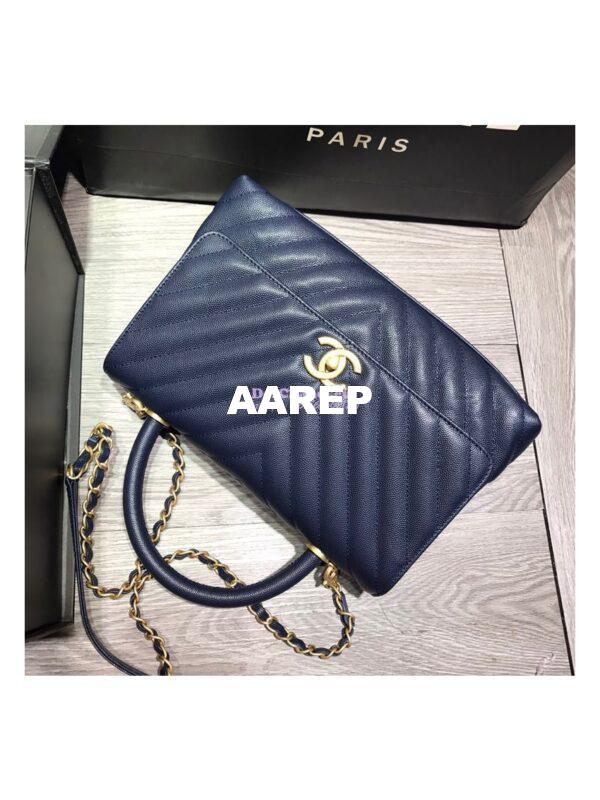 Replica Chanel Coco Grained Calfskin V Quilting Flap Bag 92991 Blue 14
