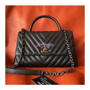 Replica Chanel Coco Grained Calfskin V Quilting Flap Bag 92991 So Black