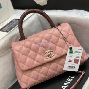 Replica Chanel Coco Grained Calfskin Flap Bag with Lizard Tote 92991 Mauve Pink 2
