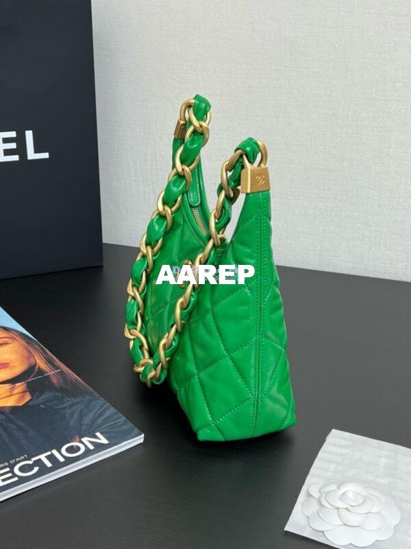 Replica Chanel Small Hobo Bag Shiny Lambskin AS4922 Green 4