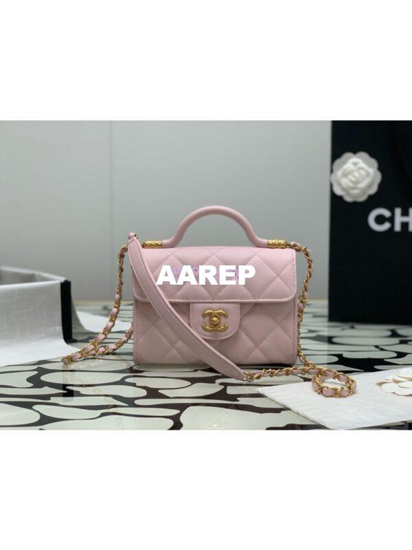 Replica Chanel 24A Mini Flap Bag With Top Handle Grained Calfskin AS4956 Light Pink Limited Edition