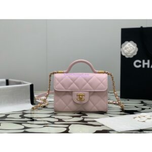 Replica Chanel 24A Mini Flap Bag With Top Handle Grained Calfskin AS4956 Light Pink Limited Edition 2