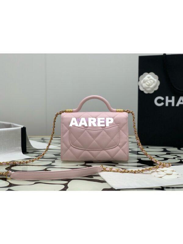 Replica Chanel 24A Mini Flap Bag With Top Handle Grained Calfskin AS4956 Light Pink Limited Edition 3