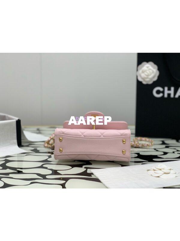 Replica Chanel 24A Mini Flap Bag With Top Handle Grained Calfskin AS4956 Light Pink Limited Edition 4