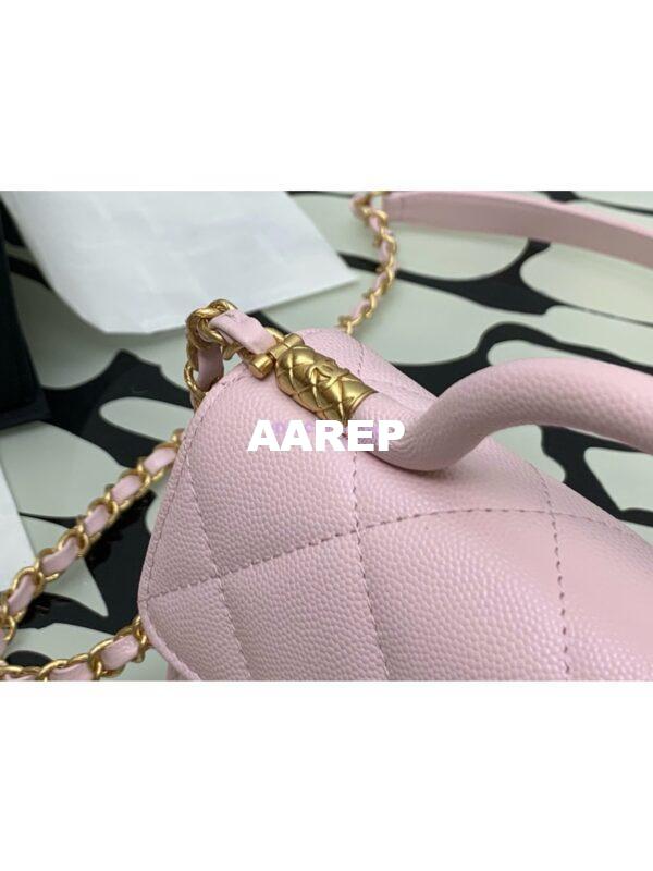 Replica Chanel 24A Mini Flap Bag With Top Handle Grained Calfskin AS4956 Light Pink Limited Edition 5