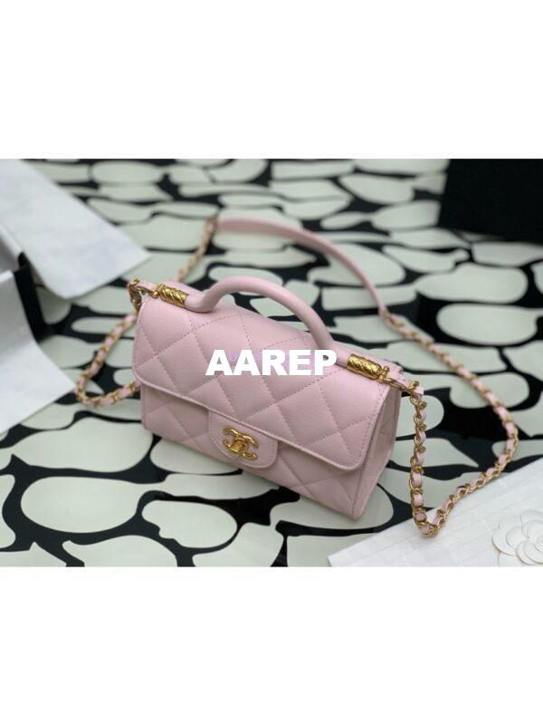 Replica Chanel 24A Mini Flap Bag With Top Handle Grained Calfskin AS4956 Light Pink Limited Edition 6