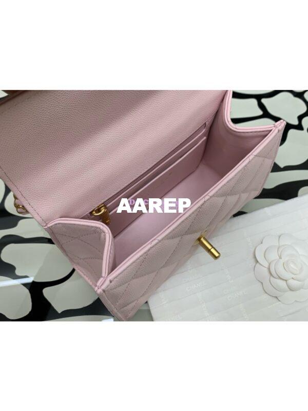 Replica Chanel 24A Mini Flap Bag With Top Handle Grained Calfskin AS4956 Light Pink Limited Edition 8