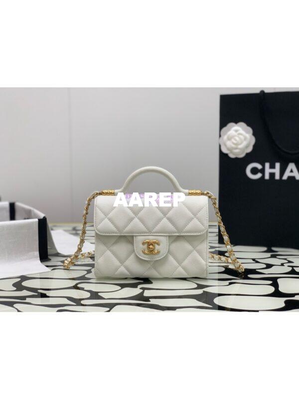 Replica Chanel 24A Mini Flap Bag With Top Handle Grained Calfskin AS4956 White Limited Edition 3