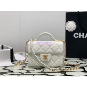 Replica Chanel 24A Mini Flap Bag With Top Handle Grained Calfskin AS4956 White Limited Edition 2