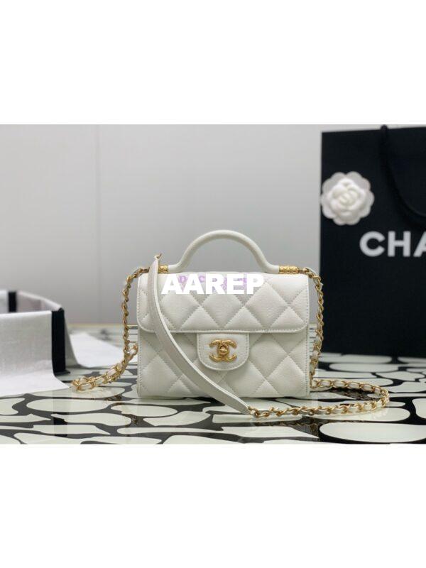 Replica Chanel 24A Mini Flap Bag With Top Handle Grained Calfskin AS4956 White Limited Edition 4