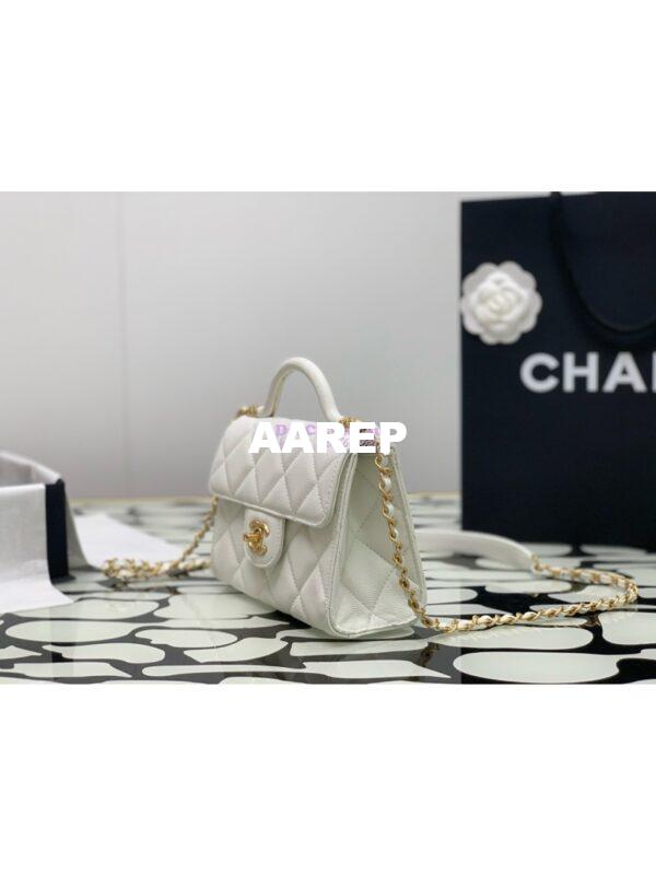 Replica Chanel 24A Mini Flap Bag With Top Handle Grained Calfskin AS4956 White Limited Edition 5