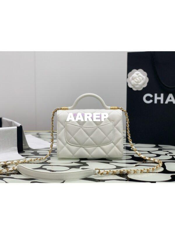Replica Chanel 24A Mini Flap Bag With Top Handle Grained Calfskin AS4956 White Limited Edition 7