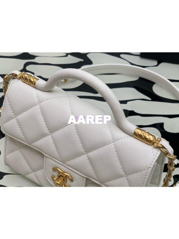 Replica Chanel 24A Mini Flap Bag With Top Handle Grained Calfskin AS4956 White Limited Edition 10