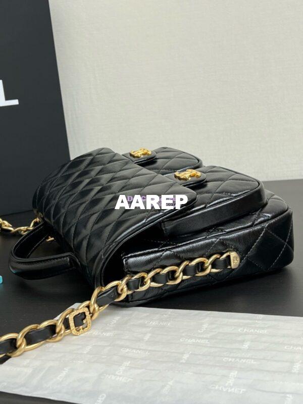Replica Chanel 24A Double Pocket Messenger Bag in Shiny Lambskin AS4993 Limited Edition Black 5