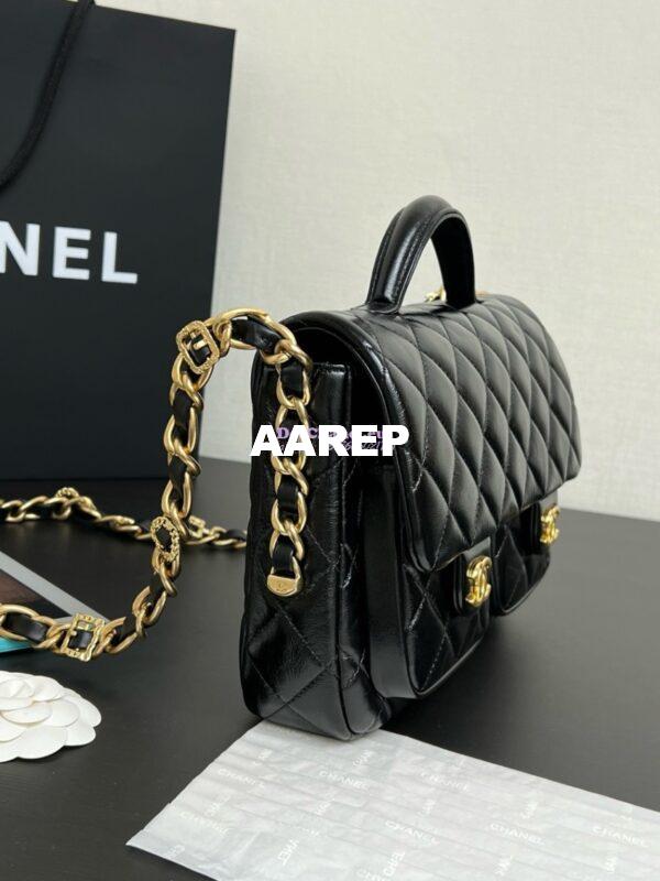 Replica Chanel 24A Double Pocket Messenger Bag in Shiny Lambskin AS4993 Limited Edition Black 6