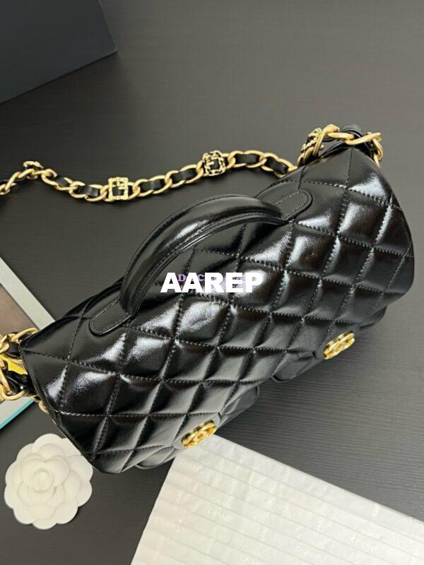 Replica Chanel 24A Double Pocket Messenger Bag in Shiny Lambskin AS4993 Limited Edition Black 7