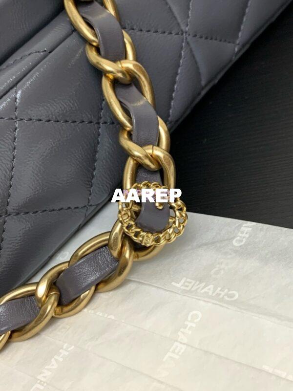 Replica Chanel 24A Double Pocket Messenger Bag in Shiny Lambskin AS4993 Limited Edition Grey 3