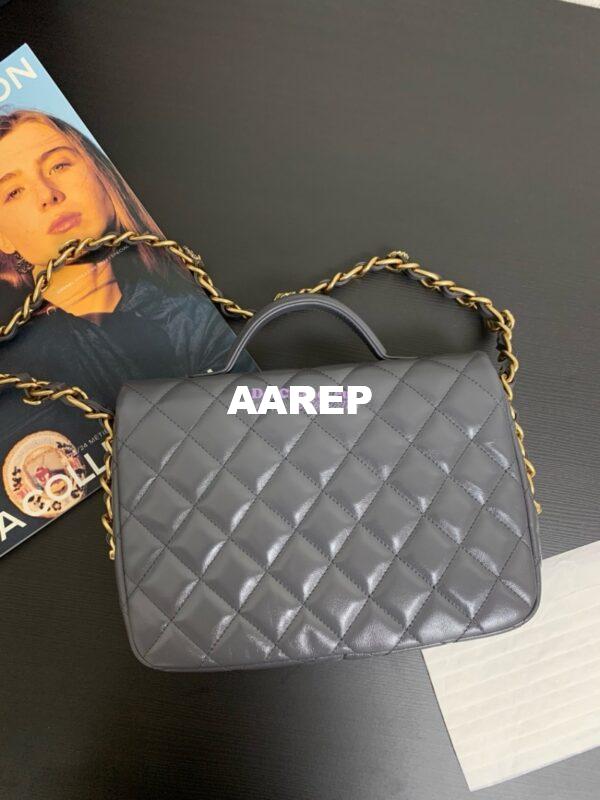 Replica Chanel 24A Double Pocket Messenger Bag in Shiny Lambskin AS4993 Limited Edition Grey 4