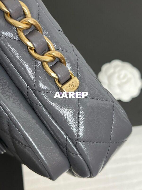 Replica Chanel 24A Double Pocket Messenger Bag in Shiny Lambskin AS4993 Limited Edition Grey 7
