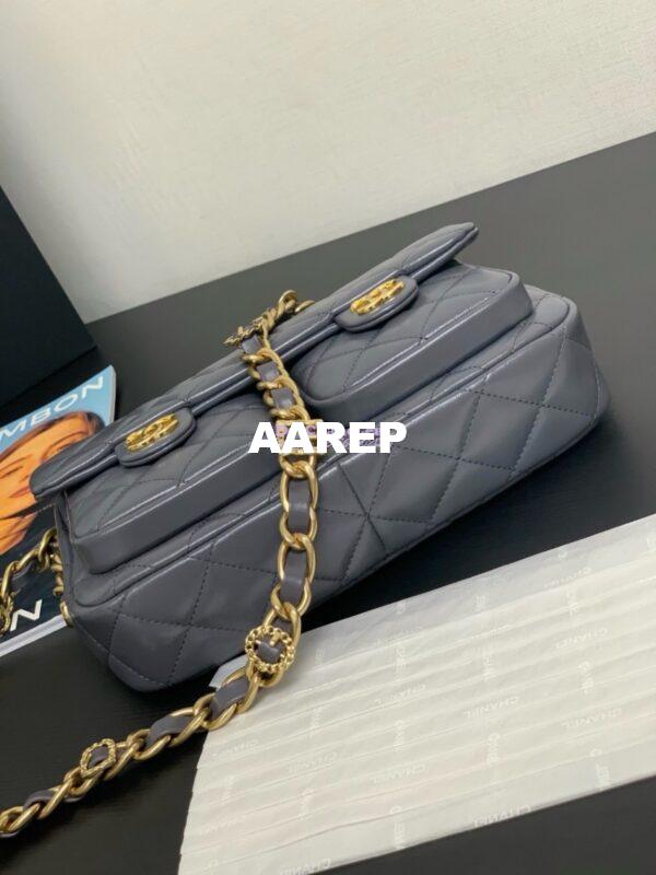 Replica Chanel 24A Double Pocket Messenger Bag in Shiny Lambskin AS4993 Limited Edition Grey 8
