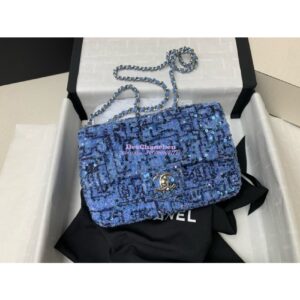 Replica Chanel 24SS Small Flap Bag AS4561 Sequins and Tweed Limited Edition Light Blue