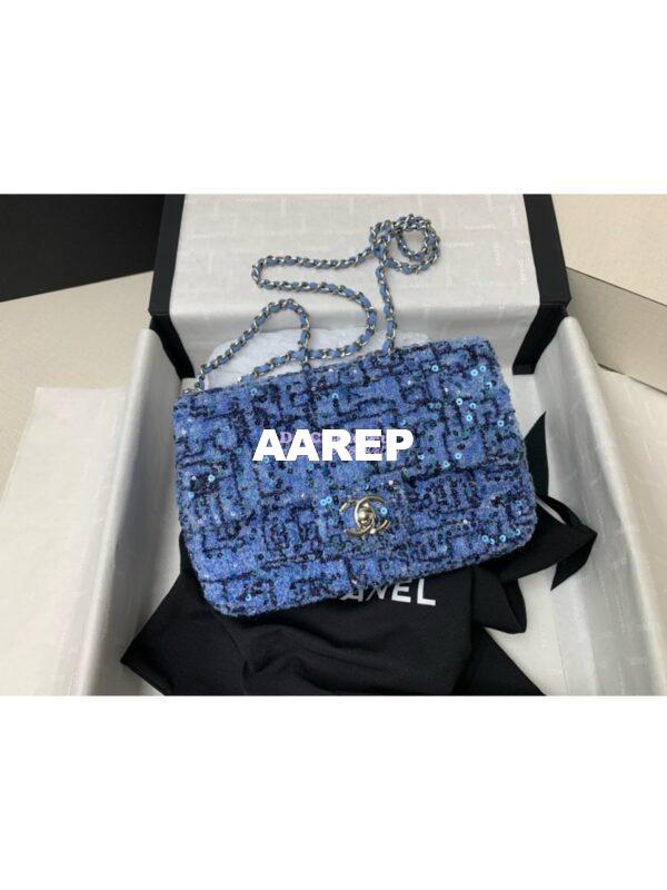 Replica Chanel 24SS Small Flap Bag AS4561 Sequins and Tweed Limited Edition Light Blue 3