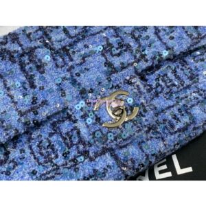 Replica Chanel 24SS Small Flap Bag AS4561 Sequins and Tweed Limited Edition Light Blue 2