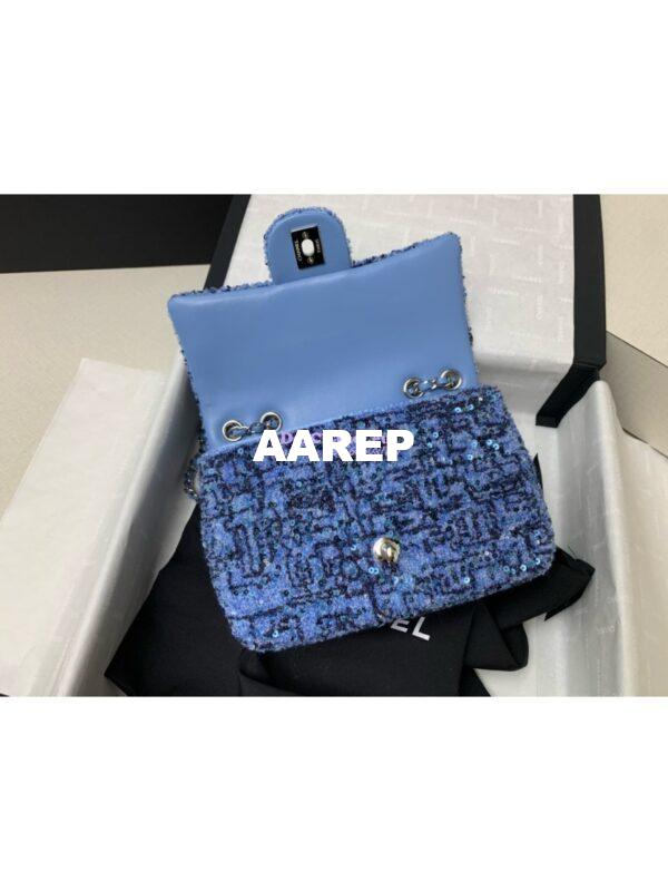 Replica Chanel 24SS Small Flap Bag AS4561 Sequins and Tweed Limited Edition Light Blue 5