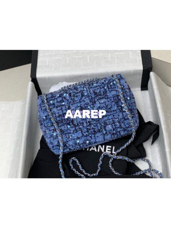 Replica Chanel 24SS Small Flap Bag AS4561 Sequins and Tweed Limited Edition Light Blue 6