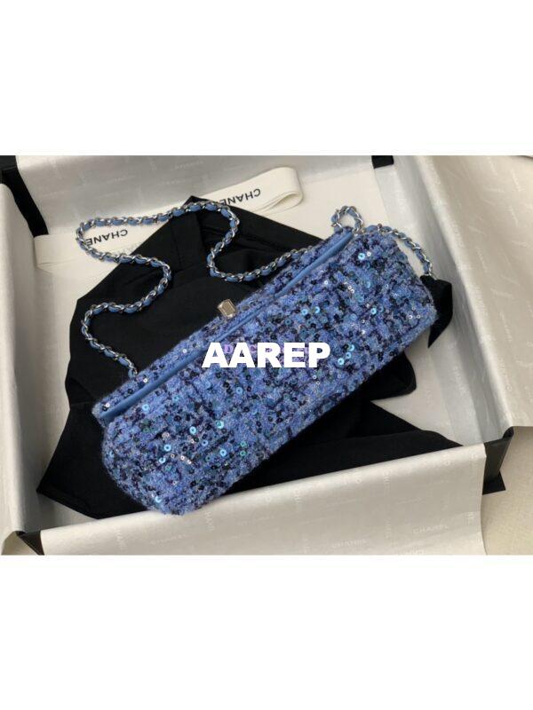 Replica Chanel 24SS Small Flap Bag AS4561 Sequins and Tweed Limited Edition Light Blue 7