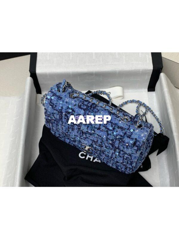 Replica Chanel 24SS Small Flap Bag AS4561 Sequins and Tweed Limited Edition Light Blue 9