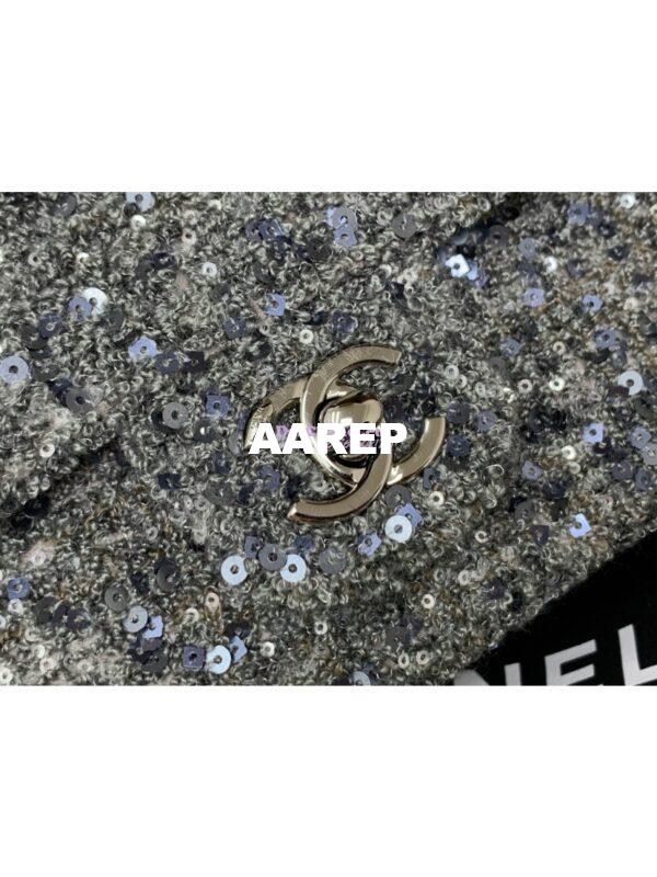 Replica Chanel 24SS Small Flap Bag AS4561 Sequins and Tweed Limited Edition Grey 4