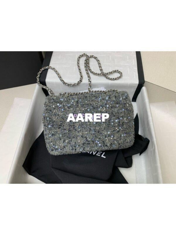 Replica Chanel 24SS Small Flap Bag AS4561 Sequins and Tweed Limited Edition Grey 6