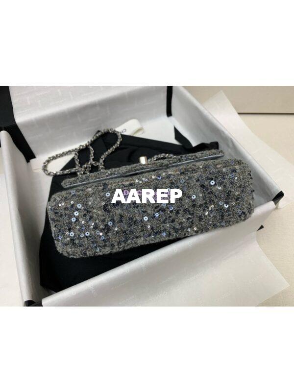 Replica Chanel 24SS Small Flap Bag AS4561 Sequins and Tweed Limited Edition Grey 7