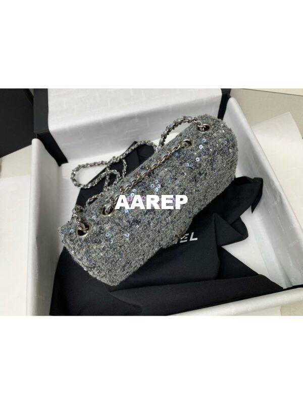 Replica Chanel 24SS Small Flap Bag AS4561 Sequins and Tweed Limited Edition Grey 10