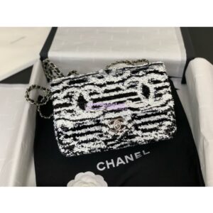 Replica Chanel 24SS Small Flap Bag AS4561 Sequins & CC Logo Limited Edition Black White